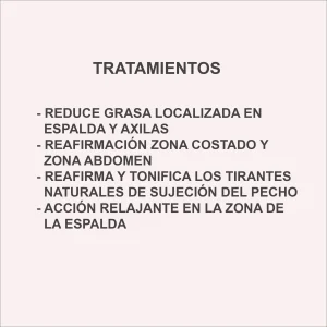 Imagen con texto que describe tratamientos estéticos como reducción de grasa localizada, reafirmación y acción relajante, asociados al uso de un intercambiador chaleco térmico.