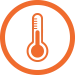 Icône de thermomètre orange représentant les traitements de thermothérapie esthétique par application de chaleur contrôlée.