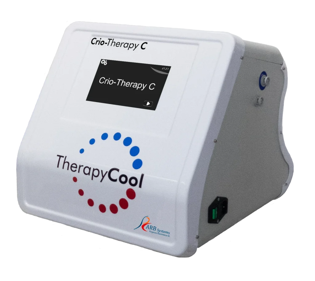 Crio Therapy C est un appareil de cryothérapie esthétique avec affichage numérique, conçu pour les traitements du corps et du visage par froid contrôlé.