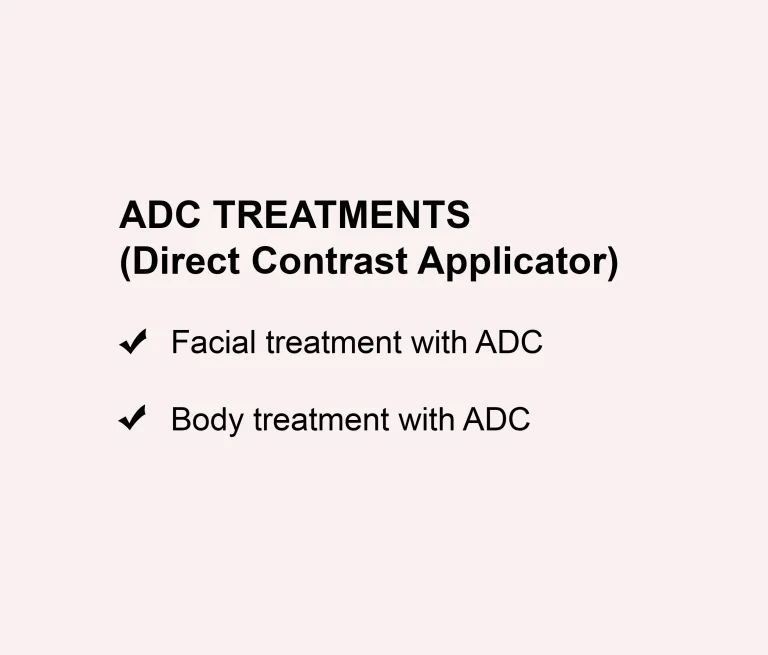 Informative text about aesthetic treatments with ADC, direct contrast applicator, for facial and body treatments in aesthetic equipment.