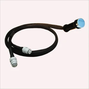 Manual applicator with hose and circular head designed to apply heat, cold or thermal contrasts to small areas of the body.